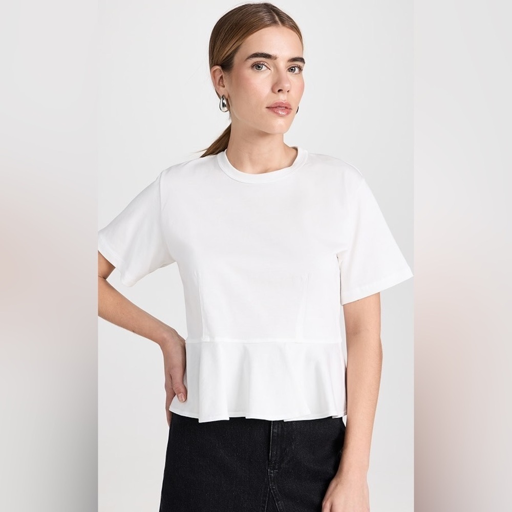 A.L.C. Roxy Tee short sleeve boxy peplum ruffle hem top supima cotton neutral